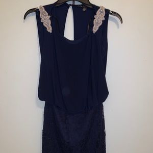 Navy and Embroidered Formal Dress